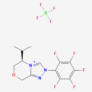 molecular formula C14H13BF9N3O B12822321 (R)-5-isopropyl-2-(perfluorophenyl)-2,5,6,8-tetrahydro-[1,2,4]triazolo[3,4-c][1,4]oxazin-4-ium tetrafluoroborate 