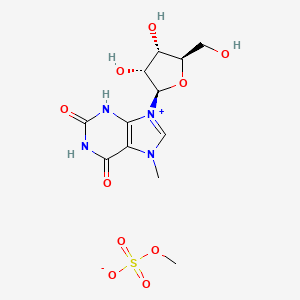 molecular formula C12H18N4O10S B12822343 9-((2R,3R,4S,5R)-3,4-Dihydroxy-5-(hydroxymethyl)tetrahydrofuran-2-yl)-7-methyl-2,6-dioxo-2,3,6,9-tetrahydro-1H-purin-7-ium methyl sulfate 