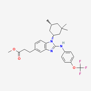 molecular formula C27H32F3N3O3 B12822674 rel-Methyl 3-(2-((4-(trifluoromethoxy)phenyl)amino)-1-((1R,5R)-3,3,5-trimethylcyclohexyl)-1H-benzo[d]imidazol-5-yl)propanoate 