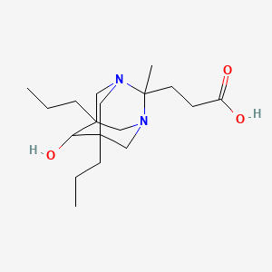 molecular formula C18H32N2O3 B12822812 3-(6-Hydroxy-2-methyl-5,7-dipropyl-1,3-diazaadamantan-2-yl)propanoic acid 