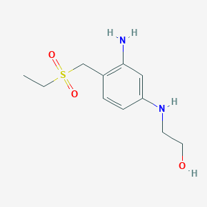 molecular formula C11H18N2O3S B12823074 2-((3-Amino-4-((ethylsulfonyl)methyl)phenyl)amino)ethan-1-ol 