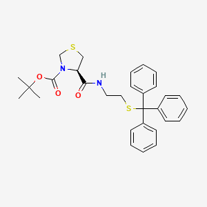 molecular formula C30H34N2O3S2 B12823129 (R)-tert-Butyl 4-((2-(tritylthio)ethyl)carbamoyl)thiazolidine-3-carboxylate 