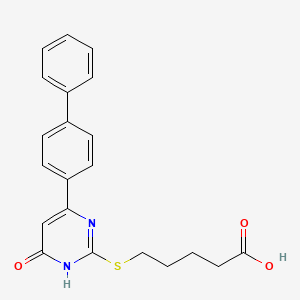 molecular formula C21H20N2O3S B12823665 5-((4-([1,1'-Biphenyl]-4-yl)-6-oxo-1,6-dihydropyrimidin-2-yl)thio)pentanoic acid 