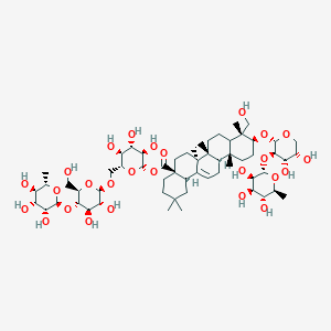 molecular formula C59H96O26 B12823935 [(2S,3R,4S,5S,6R)-6-[[(2R,3R,4R,5S,6R)-3,4-dihydroxy-6-(hydroxymethyl)-5-[(2S,3R,4R,5R,6S)-3,4,5-trihydroxy-6-methyloxan-2-yl]oxyoxan-2-yl]oxymethyl]-3,4,5-trihydroxyoxan-2-yl] (4aS,6aR,6aS,6bR,9R,10S,12aR,14bR)-10-[(2S,3R,4S,5S)-4,5-dihydroxy-3-[(2S,3R,4R,5R,6S)-3,4,5-trihydroxy-6-methyloxan-2-yl]oxyoxan-2-yl]oxy-9-(hydroxymethyl)-2,2,6a,6b,9,12a-hexamethyl-1,3,4,5,6,6a,7,8,8a,10,11,12,13,14b-tetradecahydropicene-4a-carboxylate 