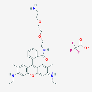 molecular formula C34H41F3N4O6 B12824449 9-(2-((2-(2-(2-Aminoethoxy)ethoxy)ethyl)carbamoyl)phenyl)-3,6-bis(ethylamino)-2,7-dimethylxanthylium trifluoroacetate 