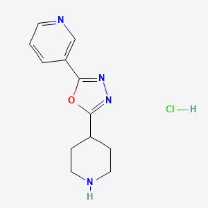 molecular formula C12H15ClN4O B12824748 2-(Piperidin-4-yl)-5-(pyridin-3-yl)-1,3,4-oxadiazole hydrochloride 