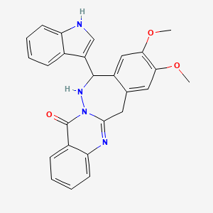 molecular formula C26H22N4O3 B12824882 11-(1H-Indol-3-yl)-8,9-dimethoxy-11,12-dihydrobenzo[4,5][1,2]diazepino[7,1-b]quinazolin-14(6H)-one 