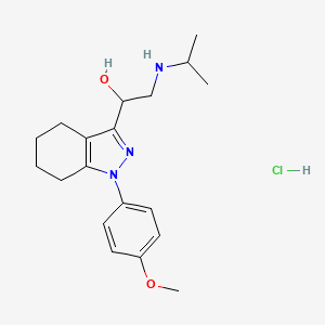 molecular formula C19H28ClN3O2 B12825257 1H-Indazole-3-methanol, 4,5,6,7-tetrahydro-alpha-((isopropylamino)methyl)-1-(p-methoxyphenyl)-, monohydrochloride CAS No. 21444-48-4