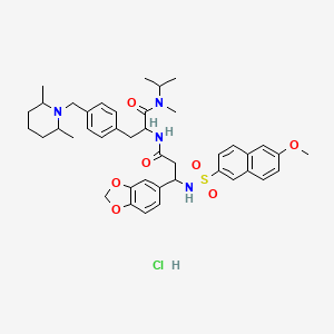 2-[[3-(1,3-benzodioxol-5-yl)-3-[(6-methoxynaphthalen-2-yl)sulfonylamino]propanoyl]amino]-3-[4-[(2,6-dimethylpiperidin-1-yl)methyl]phenyl]-N-methyl-N-propan-2-ylpropanamide;hydrochloride