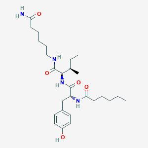 molecular formula C27H44N4O5 B12826510 (2R,3R)-N-(6-amino-6-oxohexyl)-2-[[(2R)-2-(hexanoylamino)-3-(4-hydroxyphenyl)propanoyl]amino]-3-methylpentanamide 