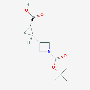 molecular formula C12H19NO4 B12826788 (1S,2R)-2-(1-(tert-Butoxycarbonyl)azetidin-3-yl)cyclopropane-1-carboxylic acid 