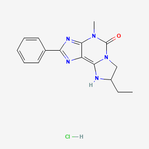 molecular formula C16H18ClN5O B12827714 8-Ethyl-4-methyl-2-phenyl-3,4,7,8-tetrahydro-5H-imidazo[2,1-i]purin-5-one hydrochloride 