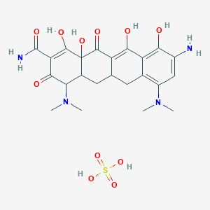 molecular formula C23H30N4O11S B12827869 9-amino-4,7-bis(dimethylamino)-1,10,11,12a-tetrahydroxy-3,12-dioxo-4a,5,5a,6-tetrahydro-4H-tetracene-2-carboxamide;sulfuric acid 