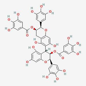 molecular formula C44H34O22 B12827931 [(2R,3R)-6-[(2R,3R,4S)-5,7-dihydroxy-3-(3,4,5-trihydroxybenzoyl)oxy-2-(3,4,5-trihydroxyphenyl)chroman-4-yl]-5,7-dihydroxy-2-(3,4,5-trihydroxyphenyl)chroman-3-yl] 3,4,5-trihydroxybenzoate CAS No. 86588-87-6