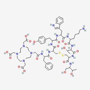 molecular formula C65H92N14O18S2 B12827968 2-[4-[2-[[1-[[10-(4-aminobutyl)-4-(1,3-dihydroxybutan-2-ylcarbamoyl)-7-(1-hydroxyethyl)-16-[(4-hydroxyphenyl)methyl]-13-(1H-indol-3-ylmethyl)-6,9,12,15,18-pentaoxo-1,2-dithia-5,8,11,14,17-pentazacycloicos-19-yl]amino]-1-oxo-3-phenylpropan-2-yl]amino]-2-oxoethyl]-7,10-bis(carboxymethyl)-1,4,7,10-tetrazacyclododec-1-yl]acetic acid 