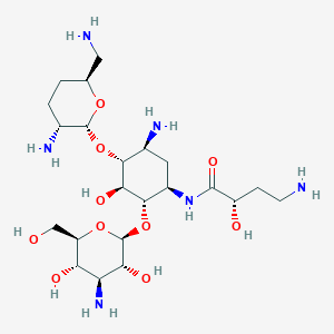 (2S)-4-amino-N-[(1R,2S,3S,4R,5S)-5-amino-4-[(2R,3R,6S)-3-amino-6-(aminomethyl)oxan-2-yl]oxy-2-[(2R,3R,4S,5S,6R)-4-amino-3,5-dihydroxy-6-(hydroxymethyl)oxan-2-yl]oxy-3-hydroxycyclohexyl]-2-hydroxybutanamide