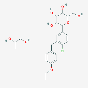 molecular formula C24H33ClO8 B12828620 (2S,3R,4R,5S,6R)-2-(4-Chloro-3-(4-ethoxybenzyl)phenyl)-6-(hydroxymethyl)tetrahydro-2H-pyran-3,4,5-triol(S)-propane-1,2-diol hydrate 