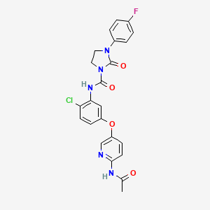 molecular formula C23H19ClFN5O4 B12828673 N-(5-((6-Acetamidopyridin-3-yl)oxy)-2-chlorophenyl)-3-(4-fluorophenyl)-2-oxoimidazolidine-1-carboxamide 