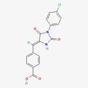 molecular formula C17H11ClN2O4 B12828996 4-((1-(4-Chlorophenyl)-2,5-dioxoimidazolidin-4-ylidene)methyl)benzoic acid 