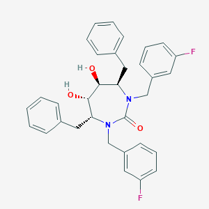 molecular formula C33H32F2N2O3 B128290 2H-1,3-Diazepin-2-one, 1,3-bis((3-fluorophenyl)methyl)hexahydro-5,6-dihydroxy-4,7-bis(phenylmethyl)-, (4R,5S,6S,7R)- CAS No. 153182-42-4