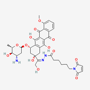 molecular formula C37H42N4O13 B12829391 N'-(1-((2S,4S)-4-(((2R,4S,5R,6S)-4-Amino-5-hydroxy-6-methyltetrahydro-2H-pyran-2-yl)oxy)-2,5,12-trihydroxy-7-methoxy-6,11-dioxo-1,2,3,4,6,11-hexahydrotetracen-2-yl)-2-hydroxyethylidene)-6-(2,5-dioxo-2,5-dihydro-1H-pyrrol-1-yl)hexanehydrazide 