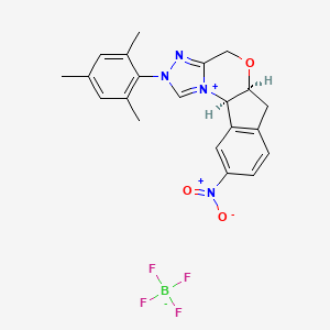 molecular formula C21H21BF4N4O3 B12829615 (5AS,10bR)-2-mesityl-9-nitro-5a,10b-dihydro-4H,6H-indeno[2,1-b][1,2,4]triazolo[4,3-d][1,4]oxazin-2-ium tetrafluoroborate 