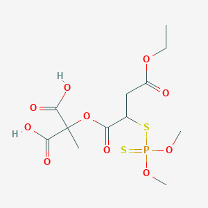 molecular formula C12H19O10PS2 B12829793 2-((2-((Dimethoxyphosphorothioyl)thio)-4-ethoxy-4-oxobutanoyl)oxy)-2-methylmalonic acid 