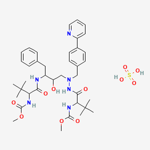 molecular formula C38H54N6O11S B12830382 methyl N-[1-[2-[2-hydroxy-3-[[2-(methoxycarbonylamino)-3,3-dimethylbutanoyl]amino]-4-phenylbutyl]-2-[(4-pyridin-2-ylphenyl)methyl]hydrazinyl]-3,3-dimethyl-1-oxobutan-2-yl]carbamate;sulfuric acid 