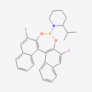 molecular formula C28H26I2NO2P B12830491 1-(10,16-diiodo-12,14-dioxa-13-phosphapentacyclo[13.8.0.02,11.03,8.018,23]tricosa-1(15),2(11),3,5,7,9,16,18,20,22-decaen-13-yl)-2-propan-2-ylpiperidine 