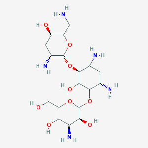 molecular formula C18H37N5O9 B12830581 (3S,4S)-4-amino-2-[(3S,6S)-4,6-diamino-3-[(2R,3R,5R)-3-amino-6-(aminomethyl)-5-hydroxyoxan-2-yl]oxy-2-hydroxycyclohexyl]oxy-6-(hydroxymethyl)oxane-3,5-diol 