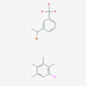 molecular formula C19H21BrF3I B12830663 1-(1-Bromoethyl)-3-(trifluoromethyl)benzene;1-iodo-2,3,4,5-tetramethylbenzene 