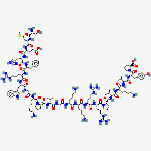 molecular formula C125H198N38O27S B12830998 (2S)-1-[(2S)-2-[[(2S)-2-[[(2R)-6-amino-2-[[(2S)-2-[[(2S)-1-[(2S)-2-[[(2S)-2-[[(2S)-6-amino-2-[[(2S)-6-amino-2-[[2-[[(2S)-2-[[(2S)-1-[(2R)-7-amino-2-[[2-[[(2S)-2-[[(2S)-2-[[(2S)-2-[[(2S)-2-[[(2S)-2-[[(2S)-2-[[(2S)-2-amino-3-hydroxypropanoyl]amino]-4-methylsulfanylbutanoyl]amino]-4-carboxybutanoyl]amino]-3-(1H-imidazol-4-yl)propanoyl]amino]-3-phenylpropanoyl]amino]-5-carbamimidamidopentanoyl]amino]-3-(1H-indol-3-yl)propanoyl]amino]acetyl]amino]heptanoyl]pyrrolidine-2-carbonyl]amino]-3-methylbutanoyl]amino]acetyl]amino]hexanoyl]amino]hexanoyl]amino]-5-carbamimidamidopentanoyl]amino]-5-carbamimidamidopentanoyl]pyrrolidine-2-carbonyl]amino]-3-methylbutanoyl]amino]hexanoyl]amino]-3-methylbutanoyl]amino]-3-(4-hydroxyphenyl)propanoyl]pyrrolidine-2-carboxylic acid 