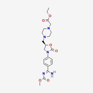 ethyl 2-[4-[[(5R)-3-[4-[(Z)-N'-methoxycarbonylcarbamimidoyl]phenyl]-2-oxo-1,3-oxazolidin-5-yl]methyl]piperazin-1-yl]acetate