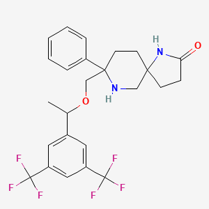 molecular formula C25H26F6N2O2 B12831465 (5S,8S)-8-[[[(1R)-1-[3,5-Bis(trifluoromethyl)phenyl]ethyl]oxy]methyl]-8-phenyl-1,7-diazaspiro[4.5]decan-2-one 