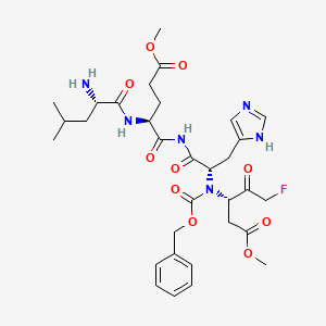 molecular formula C32H43FN6O10 B12832323 Methyl (S)-4-((S)-2-amino-4-methylpentanamido)-5-((S)-2-(((benzyloxy)carbonyl)((S)-5-fluoro-1-methoxy-1,4-dioxopentan-3-yl)amino)-3-(1H-imidazol-4-yl)propanamido)-5-oxopentanoate 