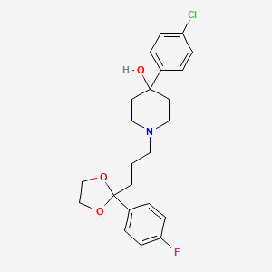 molecular formula C23H27ClFNO3 B12832599 4-Piperidinol, 4-(p-chlorophenyl)-1-(3-(2-(p-fluorophenyl)-1,3-dioxolan-2-yl)propyl)- CAS No. 56660-99-2