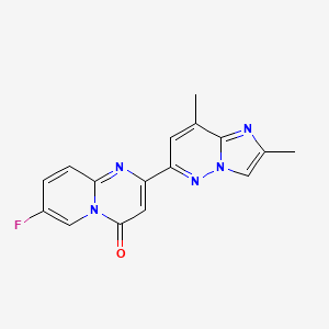 molecular formula C16H12FN5O B12832859 2-(2,8-Dimethylimidazo[1,2-b]pyridazin-6-yl)-7-fluoro-4H-pyrido[1,2-a]pyrimidin-4-one CAS No. 1825352-87-1