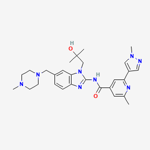 molecular formula C28H36N8O2 B12832913 N-(1-(2-Hydroxy-2-methylpropyl)-6-((4-methylpiperazin-1-yl)methyl)-1H-benzo[d]imidazol-2-yl)-2-methyl-6-(1-methyl-1H-pyrazol-4-yl)isonicotinamide 