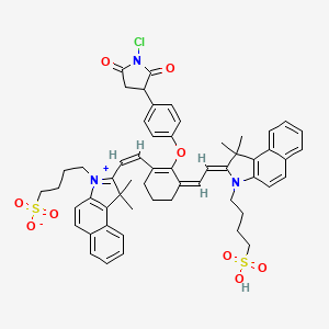 molecular formula C56H58ClN3O9S2 B12833064 4-(2-(2-(2-(4-(1-chloro-2,5-dioxopyrrolidin-3-yl)phenoxy)-3-(2-(1,1-dimethyl-3-(4-sulfobutyl)-1,3-dihydro-2H-benzo[e]indol-2-ylidene)ethylidene)cyclohex-1-en-1-yl)vinyl)-1,1-dimethyl-1H-benzo[e]indol-3-ium-3-yl)butane-1-sulfonate 