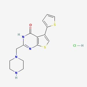 molecular formula C15H17ClN4OS2 B12833364 2-(Piperazin-1-ylmethyl)-5-(thiophen-2-yl)thieno[2,3-d]pyrimidin-4(3H)-one hydrochloride 