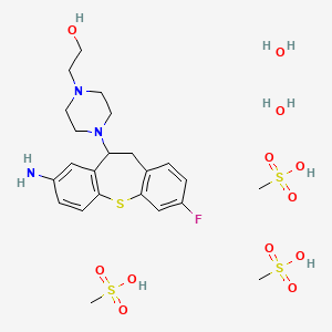 molecular formula C23H40FN3O12S4 B12833520 2-[4-(3-Amino-9-fluoro-5,6-dihydrobenzo[b][1]benzothiepin-5-yl)piperazin-1-yl]ethanol;methanesulfonic acid;dihydrate 