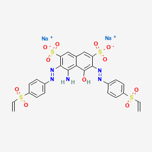 molecular formula C26H19N5Na2O11S4 B12833625 Disodium 4-amino-3,6-bis((2-(4-(ethenesulfonyl)phenyl)diazen-1-yl))-5-hydroxynaphthalene-2,7-disulfonate CAS No. 100556-82-9