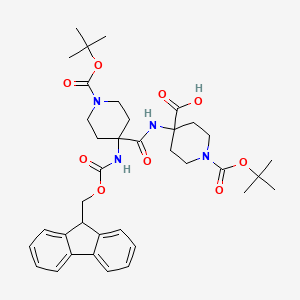 molecular formula C37H48N4O9 B12833841 4-(4-((((9H-Fluoren-9-yl)methoxy)carbonyl)amino)-1-(tert-butoxycarbonyl)piperidine-4-carboxamido)-1-(tert-butoxycarbonyl)piperidine-4-carboxylic acid 