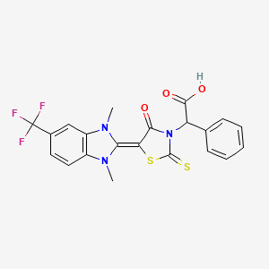 2-[(5E)-5-[1,3-dimethyl-5-(trifluoromethyl)benzimidazol-2-ylidene]-4-oxo-2-sulfanylidene-1,3-thiazolidin-3-yl]-2-phenylacetic acid