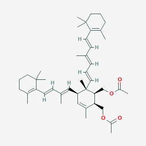 molecular formula C44H64O4 B12833956 rel-((1S,2R,5R,6S)-3,6-Dimethyl-5-((1E,3E)-2-methyl-4-(2,6,6-trimethylcyclohex-1-en-1-yl)buta-1,3-dien-1-yl)-6-((1E,3E,5E)-4-methyl-6-(2,6,6-trimethylcyclohex-1-en-1-yl)hexa-1,3,5-trien-1-yl)cyclohex-3-ene-1,2-diyl)bis(methylene) diacetate 