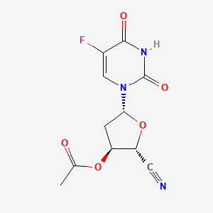 molecular formula C11H10FN3O5 B12834181 1,2-Dideoxy-1-(5-fluoro-3,4-dihydro-2,4-dioxo-1(2H)-pyrimidinyl)-beta-D-erythro-Pentofuranurononitrile 3-acetate CAS No. 54918-13-7