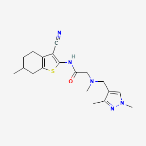 molecular formula C19H25N5OS B12834236 N-(3-Cyano-6-methyl-4,5,6,7-tetrahydrobenzo[b]thiophen-2-yl)-2-(((1,3-dimethyl-1H-pyrazol-4-yl)methyl)(methyl)amino)acetamide 