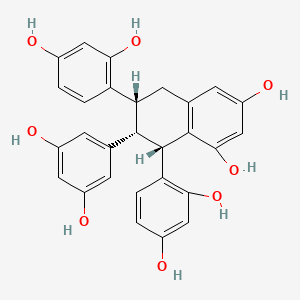 molecular formula C28H24O8 B12835358 rel-4,4'-((1R,2S,3S)-2-(3,5-Dihydroxyphenyl)-6,8-dihydroxy-1,2,3,4-tetrahydronaphthalene-1,3-diyl)bis(benzene-1,3-diol) 