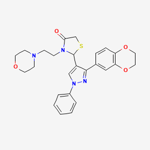 molecular formula C26H28N4O4S B12835977 2-(3-(2,3-Dihydrobenzo[b][1,4]dioxin-6-yl)-1-phenyl-1H-pyrazol-4-yl)-3-(2-morpholinoethyl)thiazolidin-4-one 