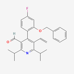 molecular formula C27H28FNO2 B12836069 3-Pyridinecarboxaldehyde, 5-ethenyl-4-[4-fluoro-2-(phenylmethoxy)phenyl]-2,6-bis(1-methylethyl)- 